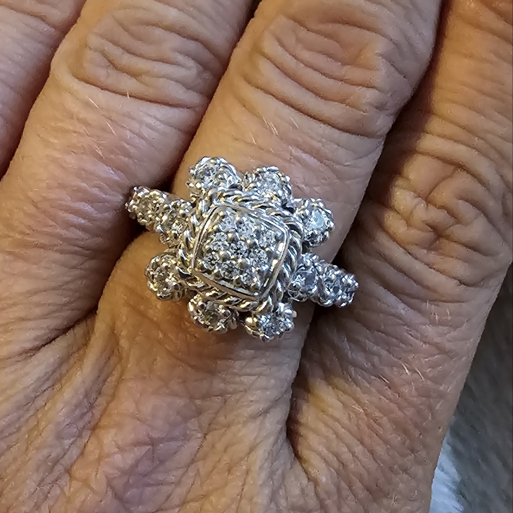 Judith Ripka Sterling Silver CZ Beaded Cable Ring